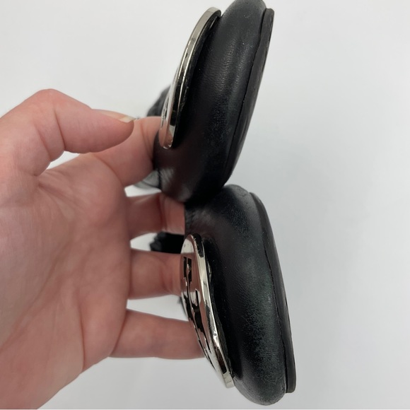 Tory Burch Reva Leather Ballet Flat Black Silver Toe Logo Accent Travel VGUC 5.5 - Picture 6 of 15